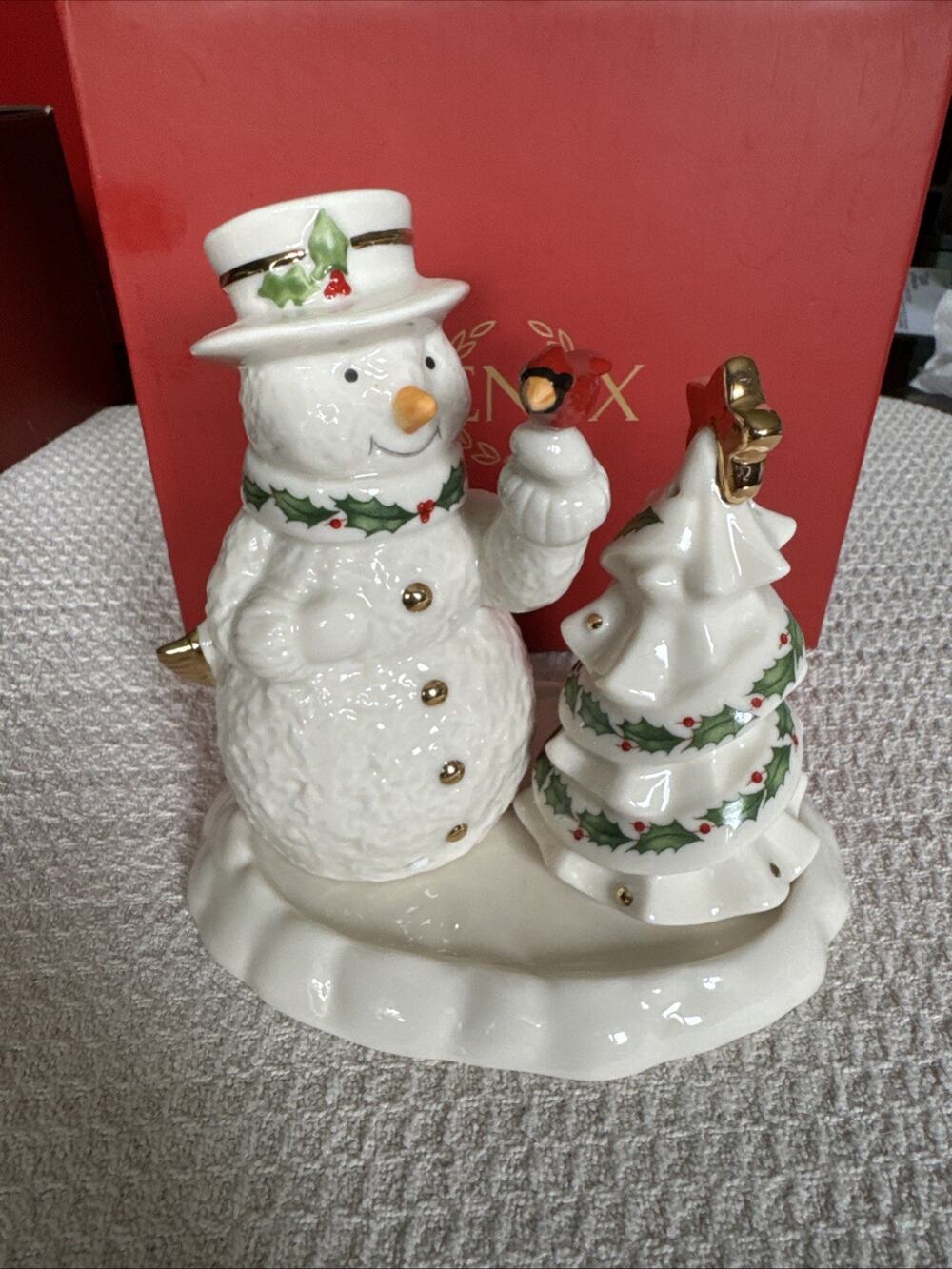 Lenox Happy Holly Days Ceramic Snowman & Christmas Tree Salt & Pepper Shakers